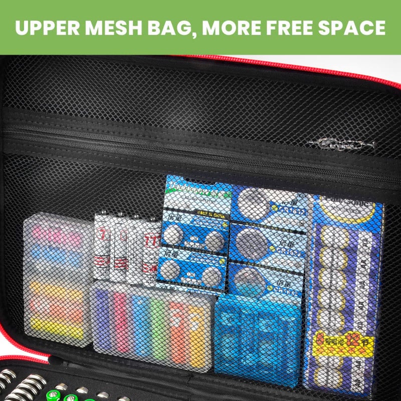 ALKOO Battery Organizer Storage Holder Case Box with Tester Checker BT-168. Holds 225 Batteries AA AAA C D Cell 9V 3V Lithium (Red) - Image 5